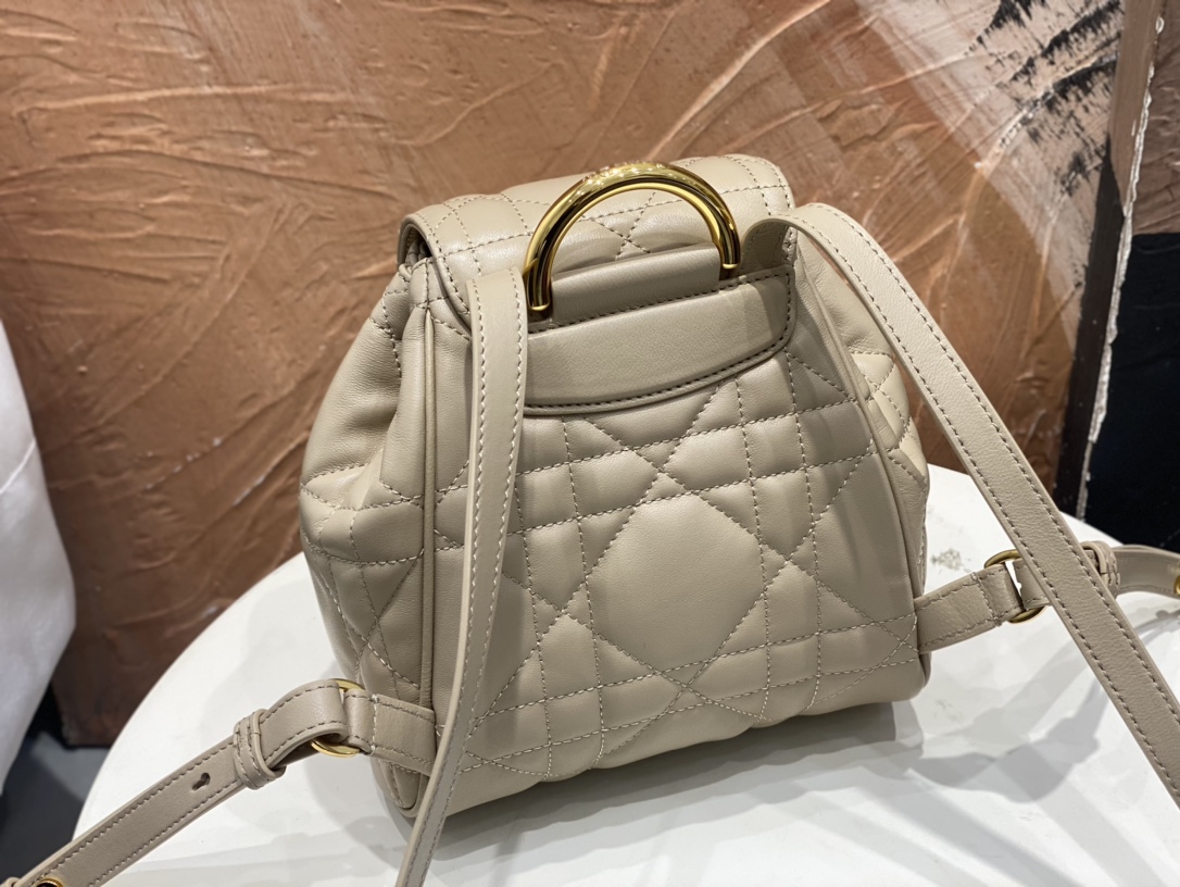 Small Dior Caro Backpack Powder Beige Macrocannage Lambskin